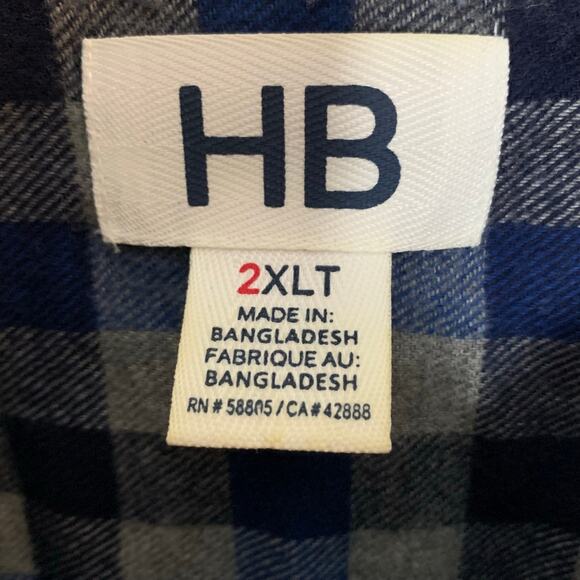 HB Men's Shirt Mens 2x Tall Button Down Buffalo Check Chest Pocket Soft Cotton - Picture 3 of 7